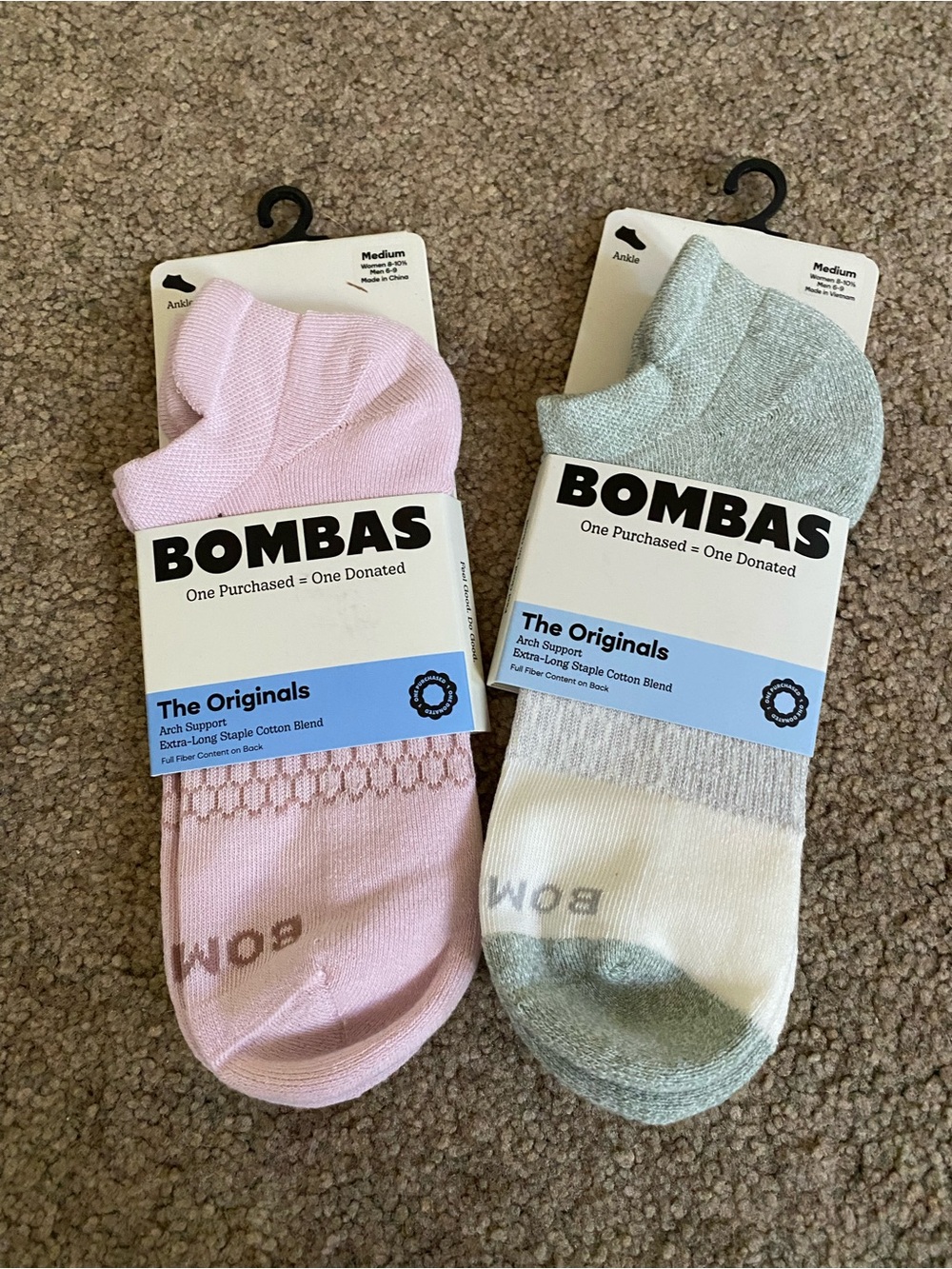 BOMBAS The Originals Ankle Socks - Pink & Light green size medium